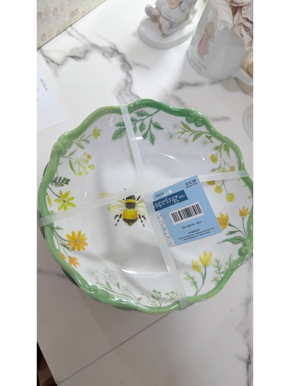 Green Florals & Bee Scalloped Plates